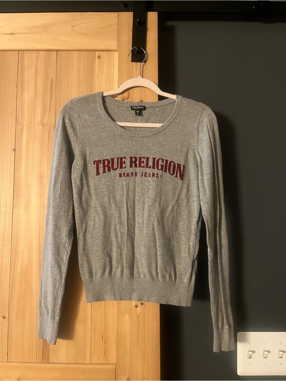 True Religion Gray Sweatshirt with Red Logo